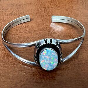 Native American Fire Opal Sterling Cuff Bracelet